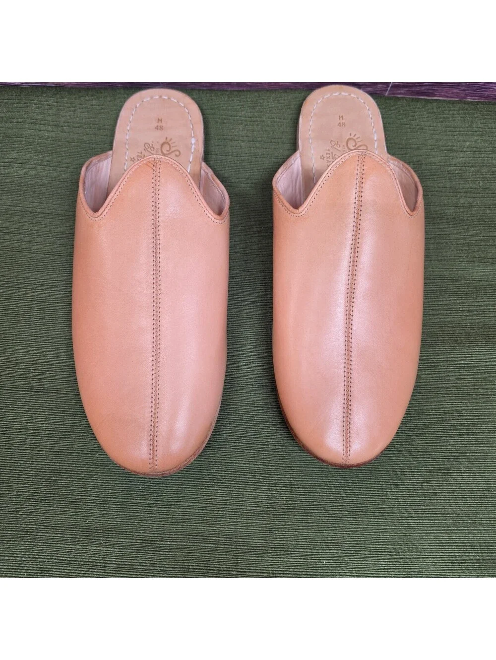Sabah Tan Leather Slippers 48 US 15-15.5 Hand Made El Paso TX Baba